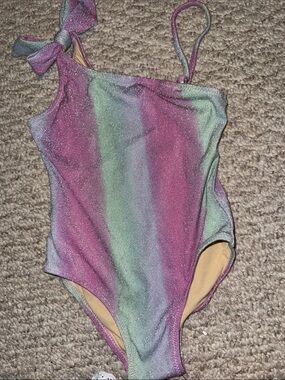 Girls' Shimmery Pastel Stripe One-Piece Swimsuit - Kids